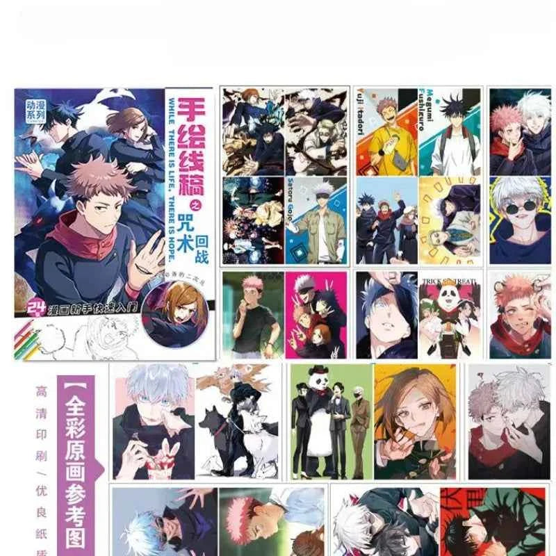 24pcs Jujutsu Kaisen Characters Colorful Cartoon Art Book for Drawing and Improving Your Skills