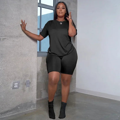 GUWU Fashion Women's Set Short Sleeve T-shirt and Legging Shorts Suit  Casual Active Sweatsuit Two Piece Outfit Tracksuit SS69