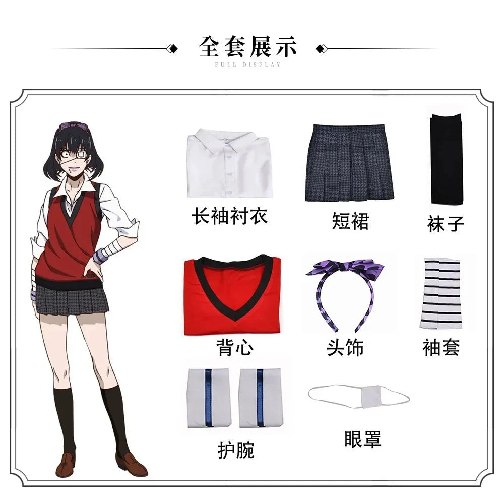 Anime Kakegurui Yomotsuki Runa Cosplay Costume JK School Girl Yumeko kishima Jacket Hoodie Coat Halloween Carnival Outfit SS69 61.69 5-Costume full set / S / Kakegurui