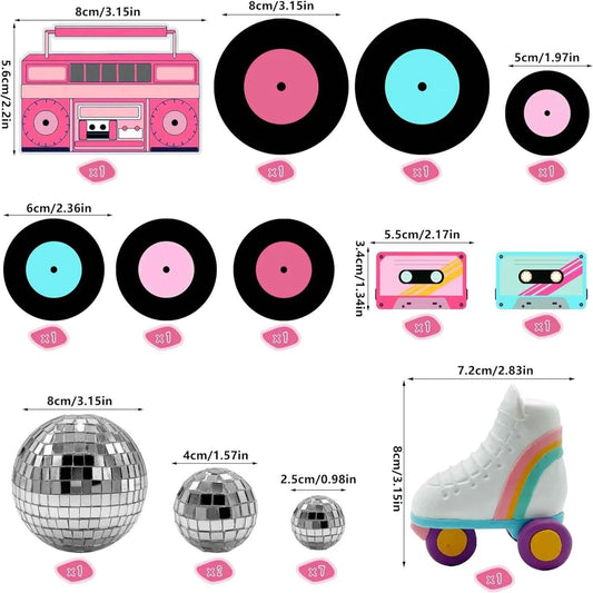 20PCS Retro Roller Skate & Disco Ball Cake Toppers - 80s 90s Hip Hop Skating Theme Party Decor for Birthday Unisex Kids Adults