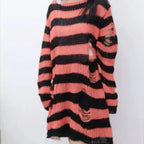 New Women's Punk Gothic Oversized Pullover Sweater Striped Hollow out Cool Harajuku Aesthetics Spring Autumn