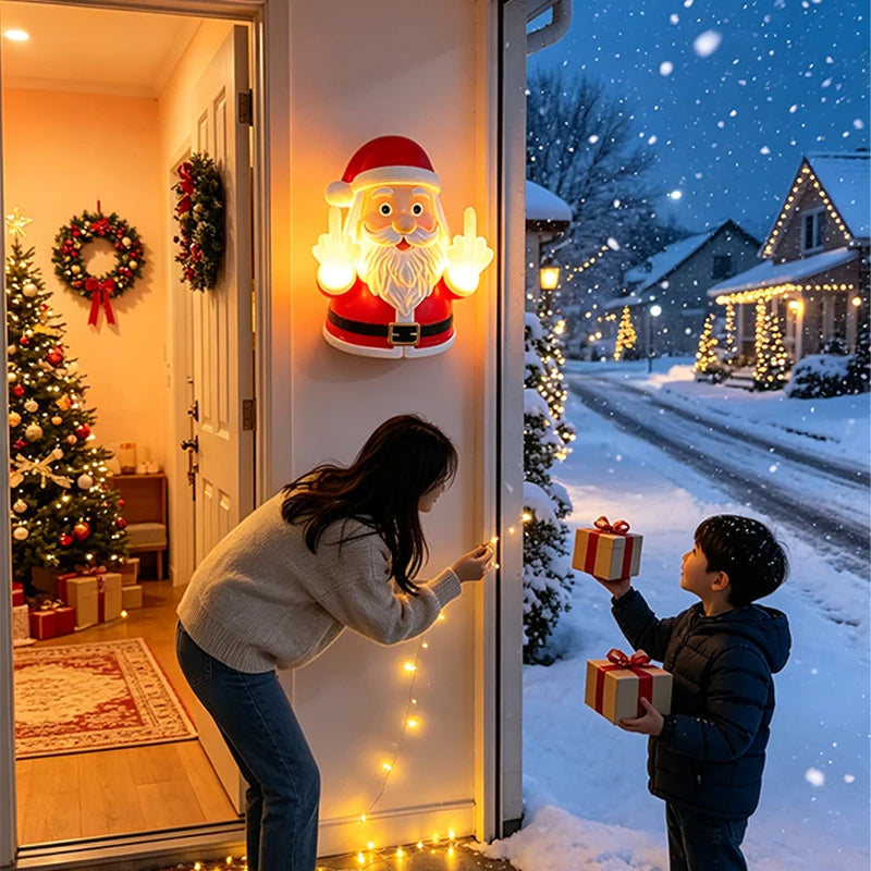 Humorous Glowing Santa Claus Middle Finger Decoration Porch Bedroom Festival Diy Decorative Pendant Party Props Christmas Gifts