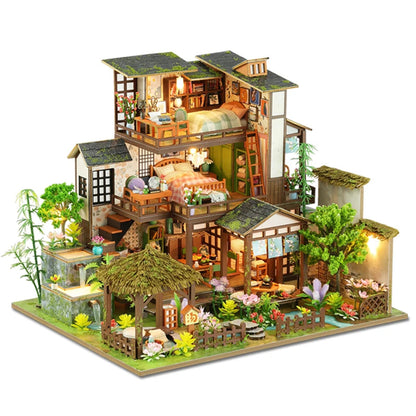 DIY Wooden Bamboo Spring Courtyard Casa Miniature Building Kits Bookend Assembled Dollhouses Bookshelf Home Decor Friends Gifts SS69 82.69 K003 only dollhosue / CHINA