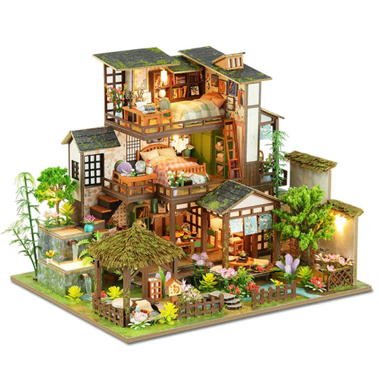 DIY Wooden Bamboo Spring Courtyard Casa Miniature Building Kits Bookend Assembled Dollhouses Bookshelf Home Decor Friends Gifts SS69 82.69 K003 only dollhosue / CHINA