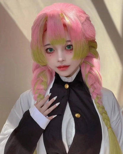 Anime Kanroji Mitsuri Cosplay Costume Kimono Haori Dress Wig Clothes Halloween Costume for Adult Children SS69