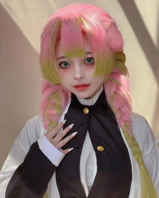 Anime Kanroji Mitsuri Cosplay Costume Kimono Haori Dress Wig Clothes Halloween Costume for Adult Children SS69