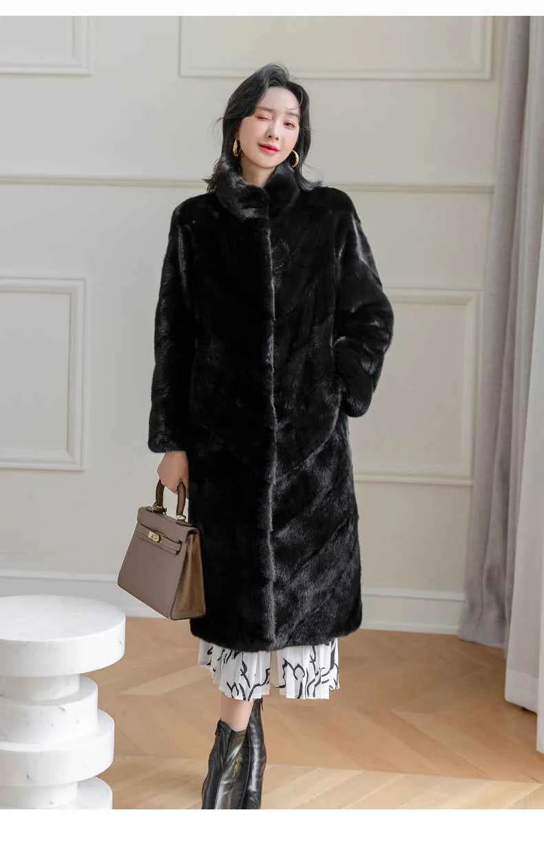 HDHOHR 2025 100% Real Mink Fur Coat Women Long High Quality Natural Mink Fur Jackets Winter Thick Warm Luxury Female Fur Parkers