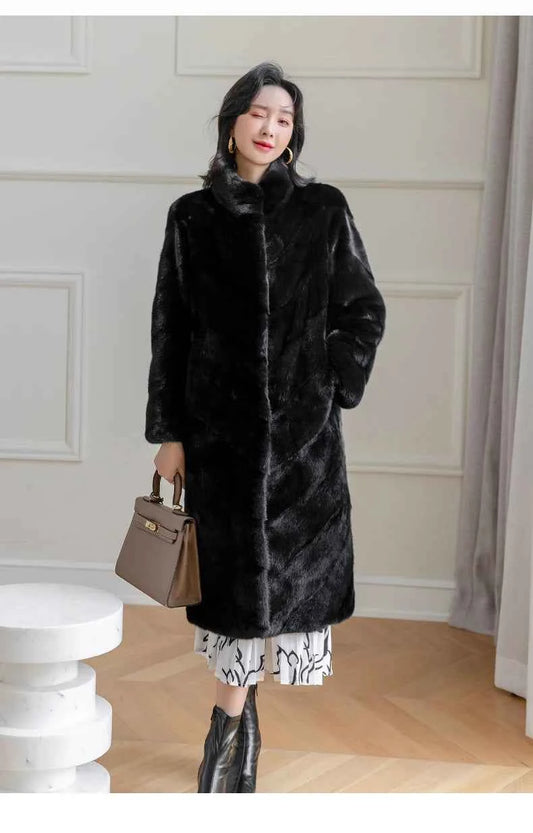 HDHOHR 2025 100% Real Mink Fur Coat Women Long High Quality Natural Mink Fur Jackets Winter Thick Warm Luxury Female Fur Parkers