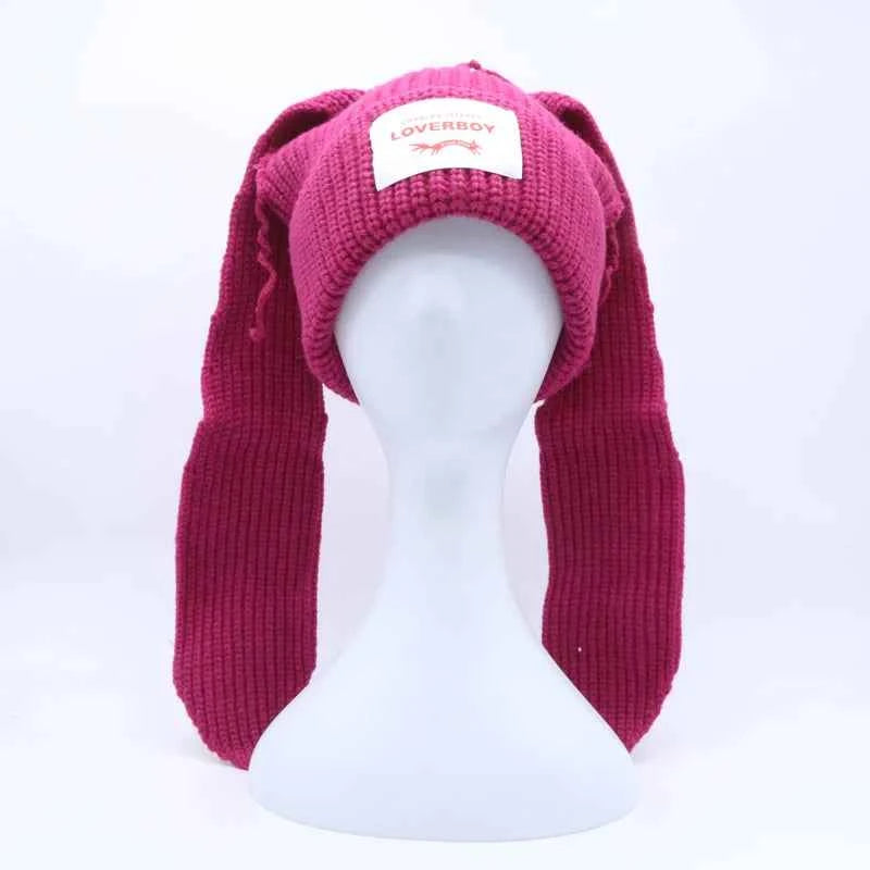 Long fox Ears Knitted Hat Men Women Rabbit Ear Warm Crochet Beanies Kpop Hip Hop Hat Winter Skullies Cap Y2k Christmas Gifty
