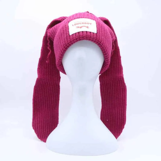 Long fox Ears Knitted Hat Men Women Rabbit Ear Warm Crochet Beanies Kpop Hip Hop Hat Winter Skullies Cap Y2k Christmas Gifty