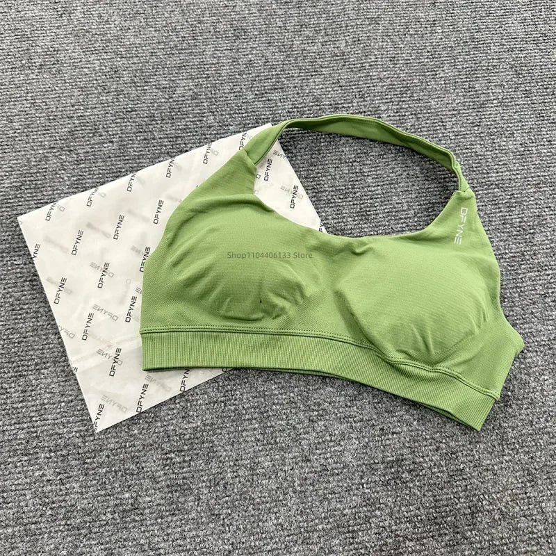 Dfyne Impact Sports Bra Women Seamless Halter Neck Strap Bras with Logo Padded Open Back Yoga Bra Medium Support Gym Crop Top SS69 21.69 DF6-6014 / M
