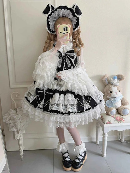 Women's Pink Lolita Dress Cape Set New Spring Women's Sweet Girl Lace Princess Jsk Cake Dress Fairy Suspender Dress Shirt Outfit