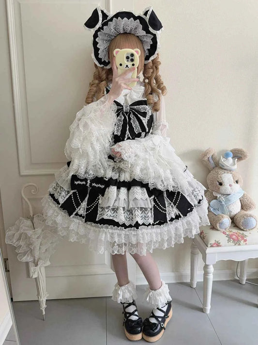 Women's Pink Lolita Dress Cape Set New Spring Women's Sweet Girl Lace Princess Jsk Cake Dress Fairy Suspender Dress Shirt Outfit