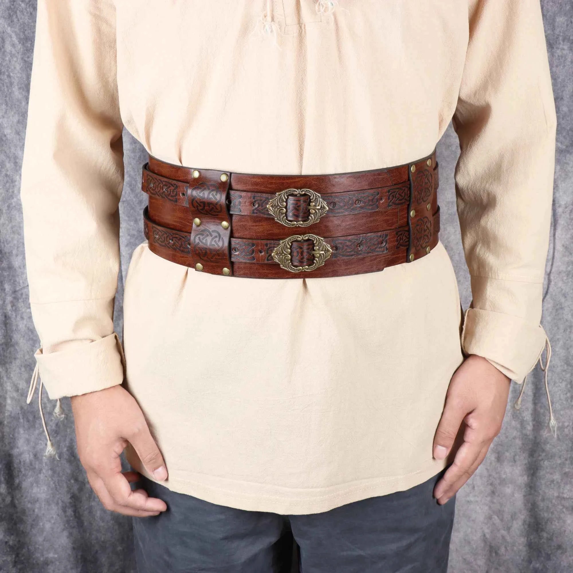SS69 Viking Wide Waist Armor Belt, Adjustable Synthetic Leather LARP Gear