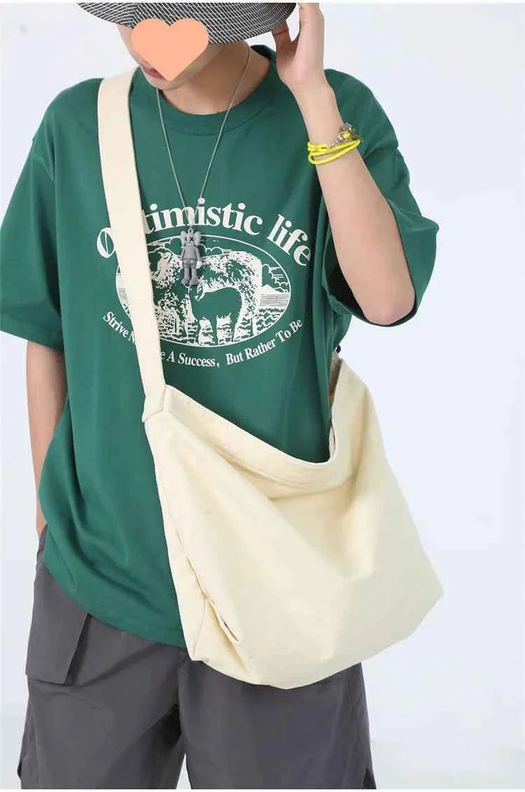 Simple Shoulder Bags Men Solid Cleanfit Unisex Bolsos Vintage Thicken Autumn Japanese Harajuku Canvas Large Capacity Handbags