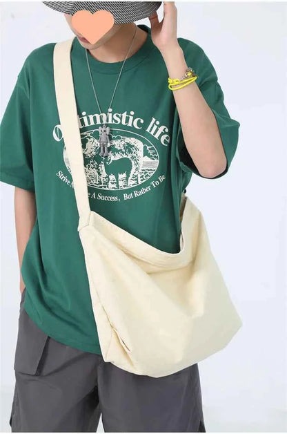 Simple Shoulder Bags Men Solid Cleanfit Unisex Bolsos Vintage Thicken Autumn Japanese Harajuku Canvas Large Capacity Handbags