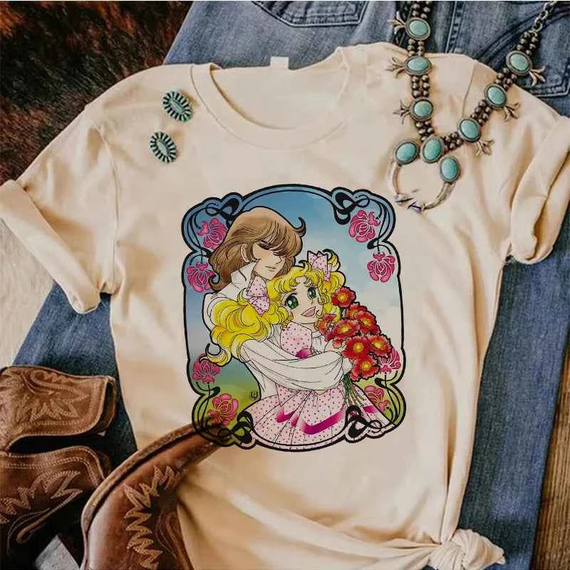 90s Kawaii Candy Candy Anime Summer Top Tshirt Femen Print T Shirt Grunge Anime Manga T Shirt Top Tees Graphic Aesthetic