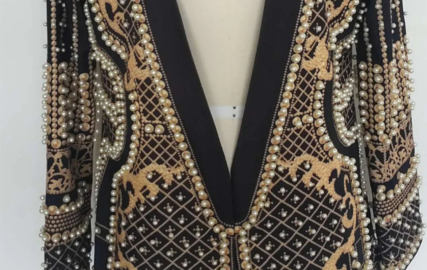 Pearl Embroidery Female Jacket, Full Sleeve Slim Jackets, V Neck, Hidden Button Print Suit, Large Size, Fall Fashion SS69