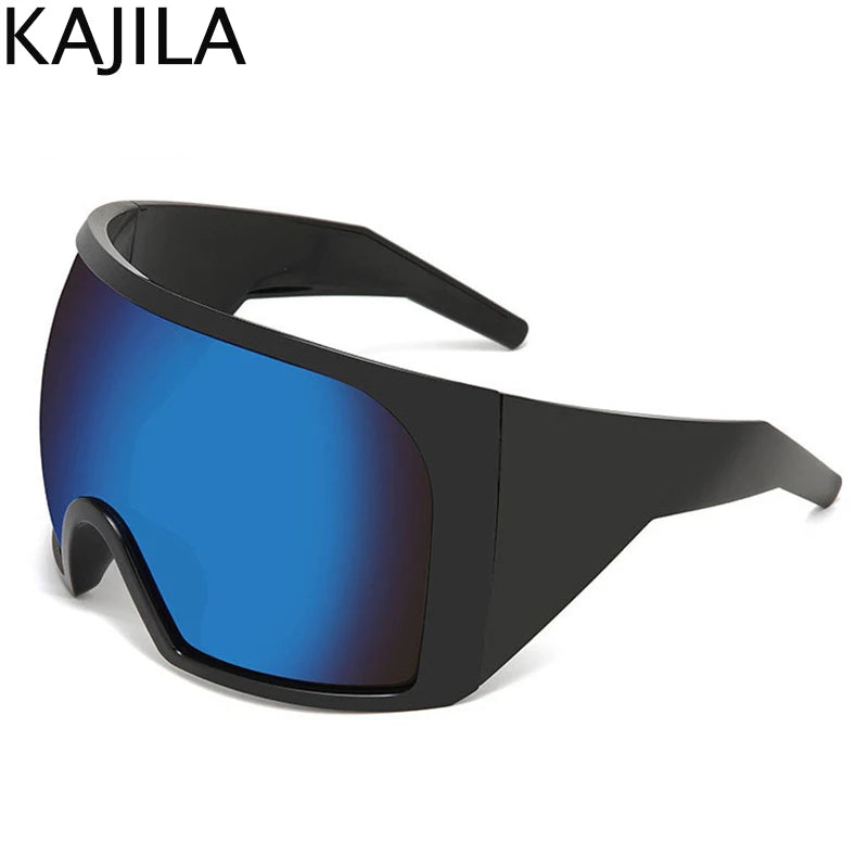Oversized Punk Shield Sunglasses Women Men Big Frame 2024 Luxury Brand Steampunk Mask Sun Glasses For Ladies Sports Goggle UV400 SS69 9.69 C11 Black Blue / FK-12121