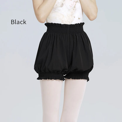 Women's High Waist Flower Bud Dance Short Pants Nylon Bloomers Dance Shorts Black White Adult Ballet Shorts Safety Pants