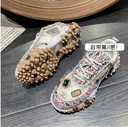 Women's Casual Sneakers Fashion Luxury Rhinestone Ladies Shoes 2024 New Outdoor Platform Female Sports Shoes Vulcanized Shoes SS69