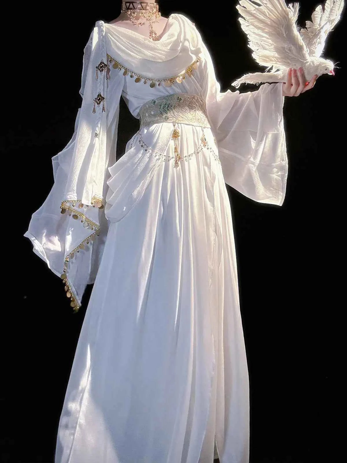 Greek Goddess Wandering Style National Style Han Element Lolita Strap Fairy Dress White Dress Women Clothing