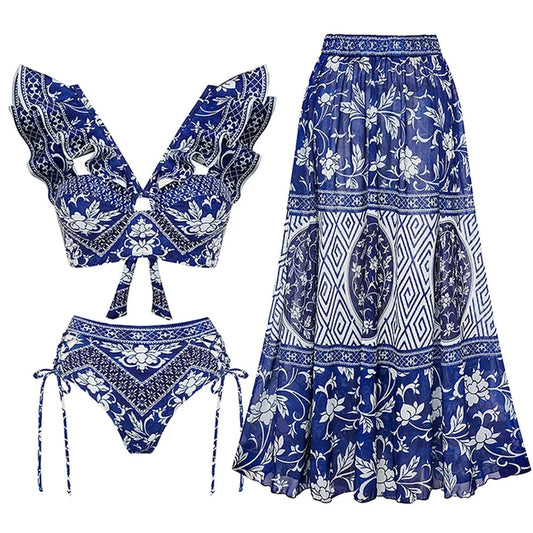 2023 New Arrival Push Up Women Bikini Set Floral Printed Ruffle Bikinis Strappy Bandage Swimwear Brazilian Biquini Bathing Suit SS69