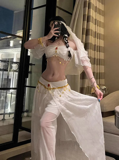 Belly Dance Costume Women's Sexy Arabian Princess Costume Fancy Indian Dance Embroider Bollywoods Jasmine Dress Egyptian Queen
