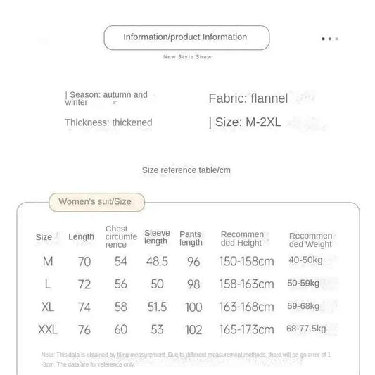 Women Warm Flannel Pajamas Set Strawberry Kawaii Girlish Winter Flannel Sleepwear Ladies Warm Velvet Loungewear Casual Homewear