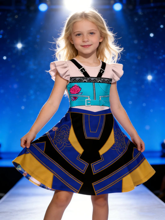 MUABABY Girls Sequin Patchwork Dress, Black and White Party Costume 4-6Y