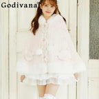 Godivana Lolita Faux Rabbit Fur Cape with Batwing Sleeves