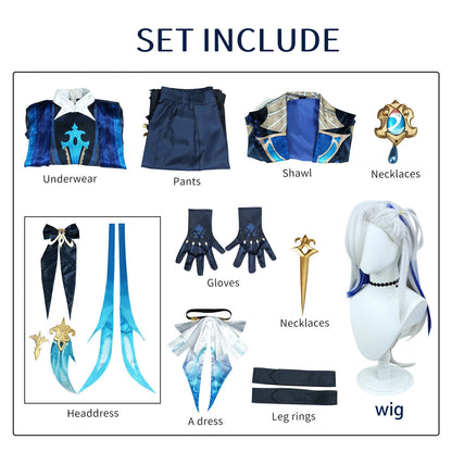 Genshin Impact Neuvillette Cosplay Costume Adult Carnival Uniform Wig Anime Halloween Party Costumes Masquerade Women Game