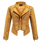 2025 Spring New Style Suit Collar Rivet Waist Short Washed Pu Leather Jacket