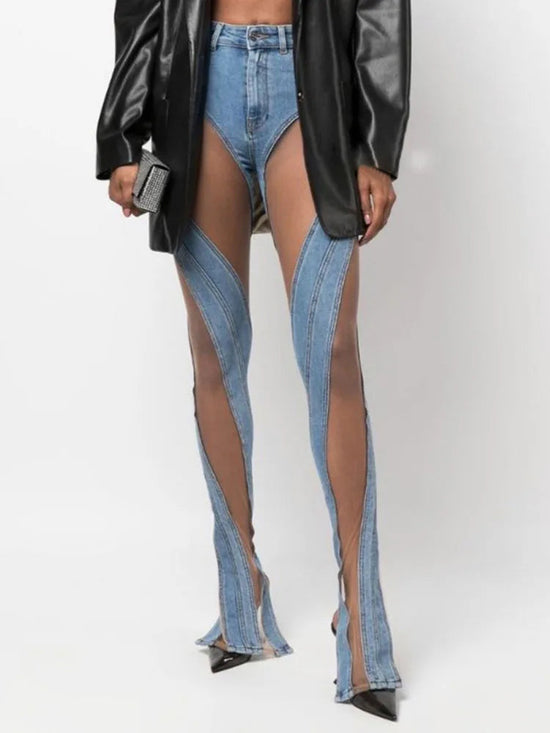 ZMEENNA High Waisted Blue Jeans With Cutout Design For Women Slim Fit Cut Out Pants Stylish Modern Fashionable Trendy ZM690 SS69