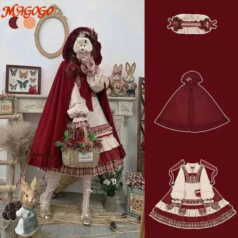 MAGOGO Christmas Lolita Dress Kawaii Costume Red Cloak Soft Sister Long Sleeve Party OP Victorian Dress Japanese Lolita Clothing