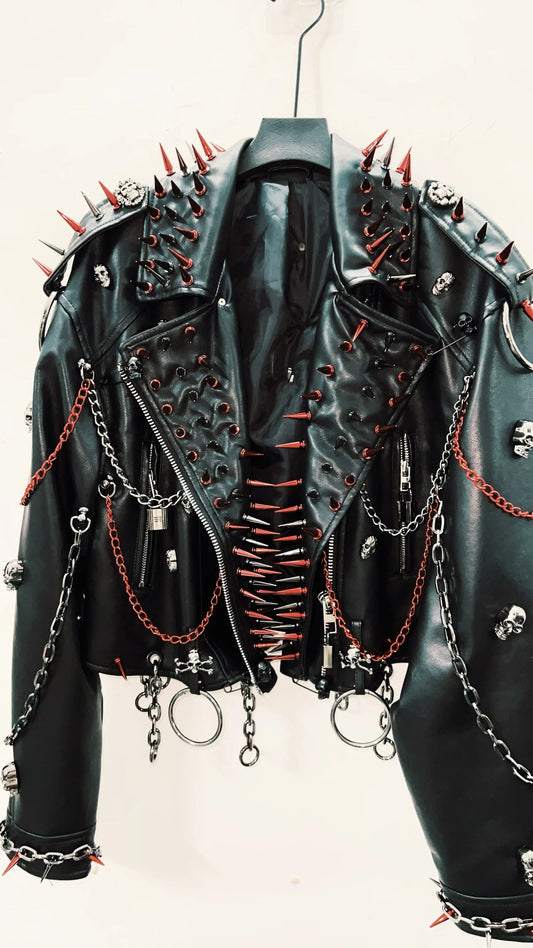 vintage Leather jacket Gothic Leather jacket Punk Leather jacketoversizeLeather jacket Rivet Leather jacket skull Leather jacket SS69