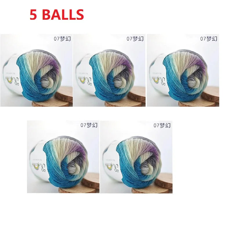 100% Wool Yarn Rainbow Color for Hand Knitting Crochet Plush Thickness Lanas Thread DIY Soft Scarf Shawl Sweater Free Shipping