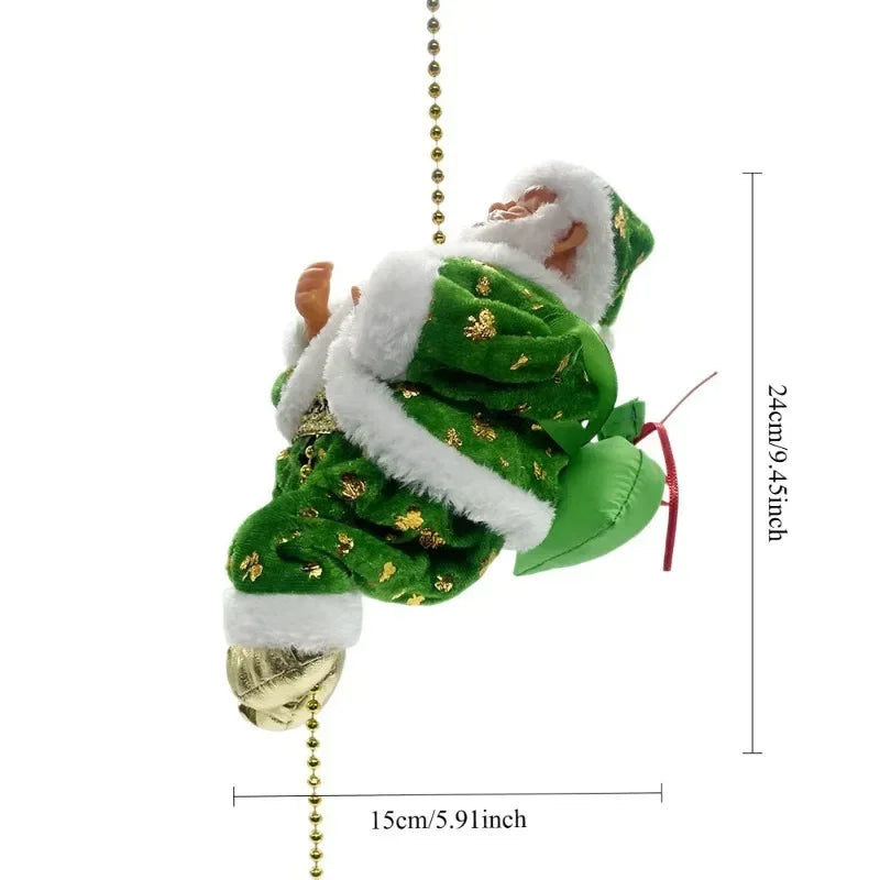 Christmas Doll Decoration Santa Claus Doll Electric Climbing Santa Claus On Beads Chain Moving Figure Hanging Xmas Ornament Gift