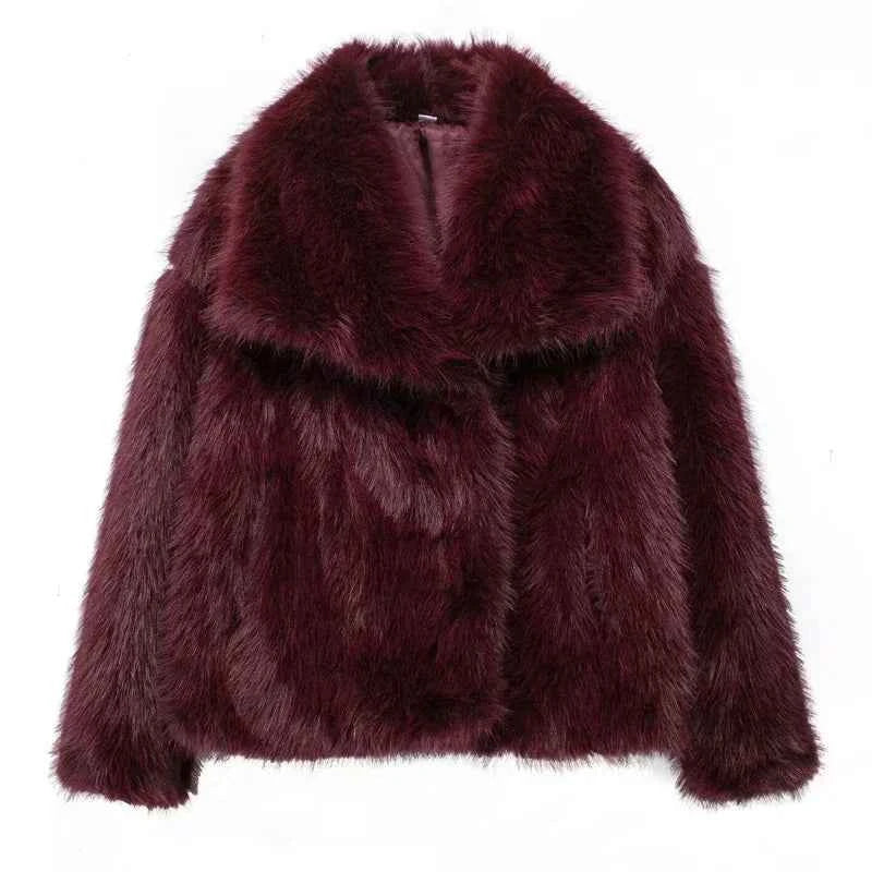 MUJER Faux Fur Coat Plush Fluffy Women's Jacket 2025 Woman Autumn Winter New in Outerwears White Red Gray Black Blends Coats