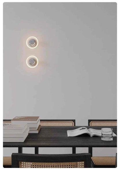 Modern Round Crystal Bedside Lamp Bedroom Living Room Italian LED Sconce Minimalist Art Circular Corridor Mirror Wall Lights