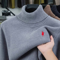 High end brand velvet sweater men's new fashion designer exquisite pony embroidery winter thick warm high neck knitted pullover
