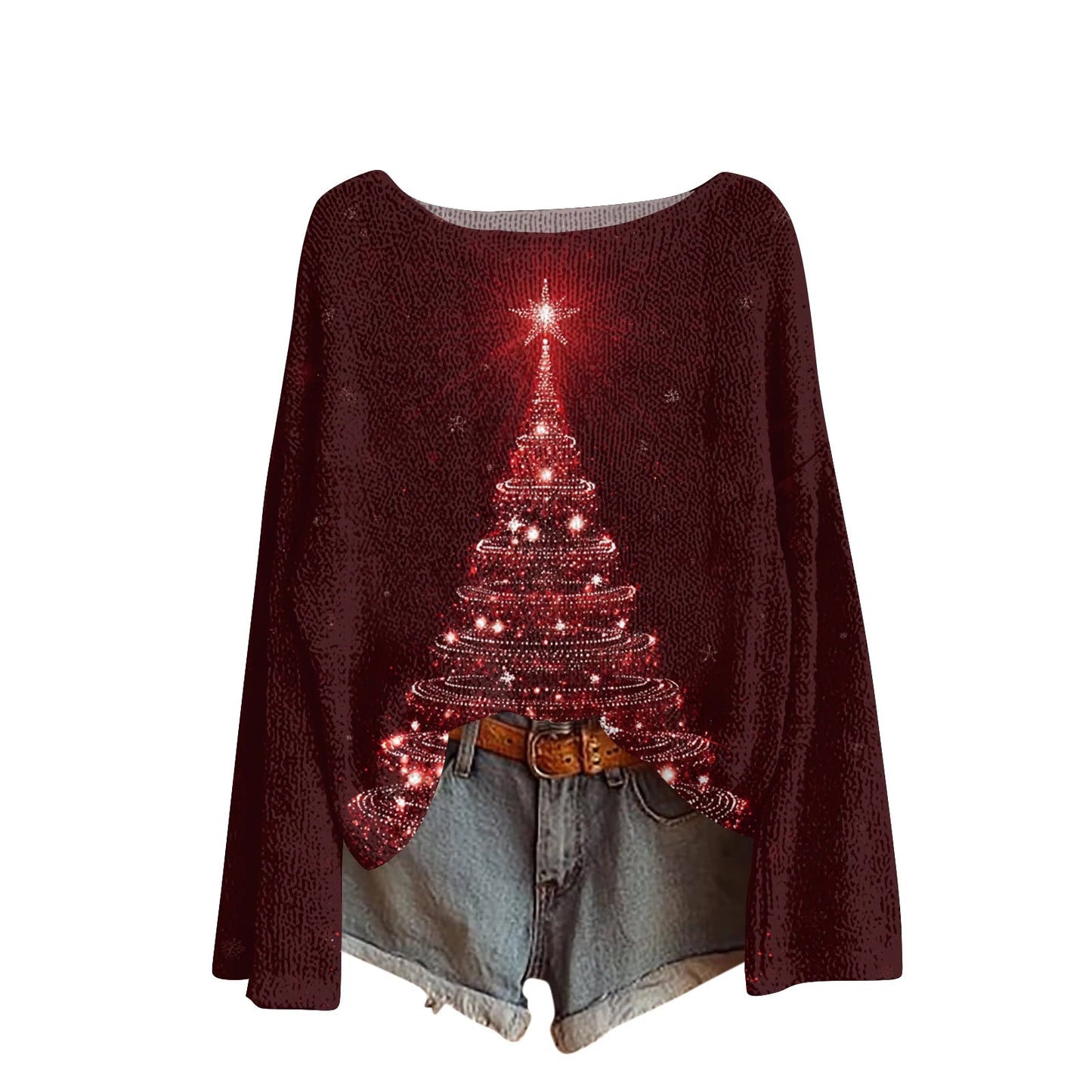 Women'S Round Neck Lightweight Sweater Casual Long Sleeve Christmas Print Knit Pullover Pulls Femmes Ropa De Mujer Woman Clothes SS69