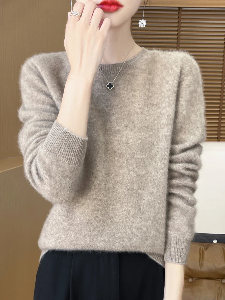 Addonee Women's 100% Merino Wool O-Neck Pullover Sweater