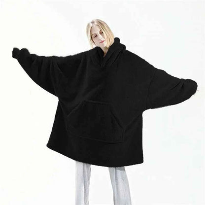 New Winter Women Double-faced Fleece Hoodie Blanket Oversize Large Pocket Warm Couple Loose Sweatshirts Women And Men Robe