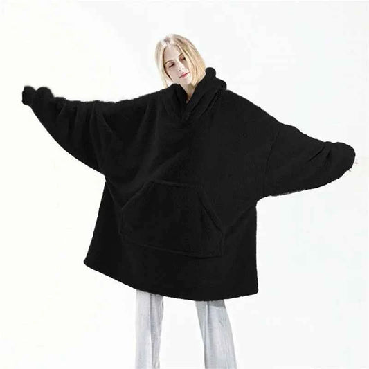 New Winter Women Double-faced Fleece Hoodie Blanket Oversize Large Pocket Warm Couple Loose Sweatshirts Women And Men Robe