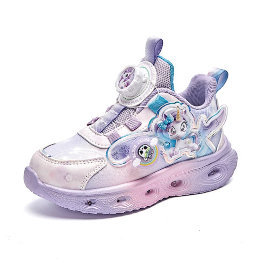 Disney Children's Luminous LED Sneakers Cartoon Pony Outdoor Shoes Girls' Cute Night Light Shoes Mesh Breathable on-slip Shoes