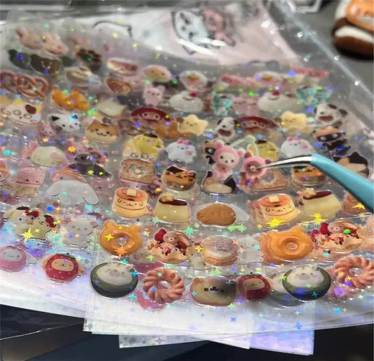 12pcs/10pcs Kawaii Glitter Stickers Transparent Journal Stickers PET Scrapbooking Cut Film Toploader Scrapbooking Deco Home SS69