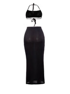 Women Long Skirt 2 Pcs Sets Sexy Strapless Tube Top Bodycon Maxi Skirts Y2k Two Piece Outfit Summer Clothing Beach Wear SS69