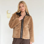 PUAL Women's Fuzzy Fleece Zip-Up Jacket with High Collar & Big Pockets