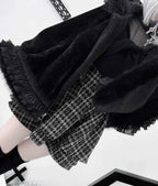 Japanese Mine Lace Splicing Cute Bow Lolita Shawl Jacket Autumn and Winter New Sweet Girl Loose Warm Plush Cape Coat Women